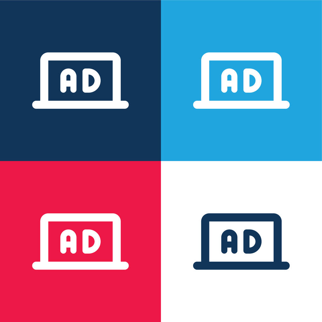 Advertenties blauw en rood vier kleuren minimale pictogram set - Vector, afbeelding