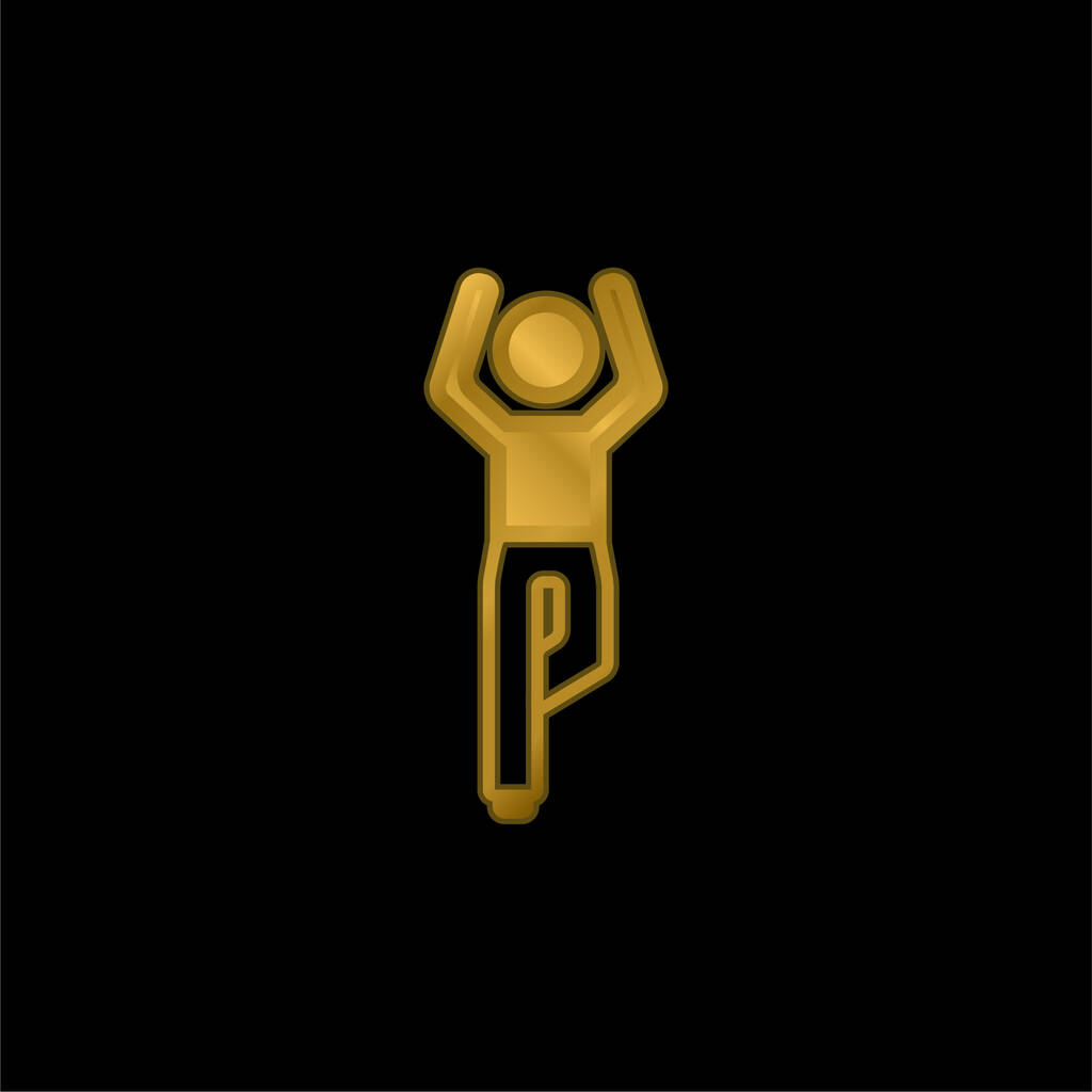 Muchacho Flexining pierna y con los brazos arriba chapado en oro icono metálico o logo vector - Vector, imagen
