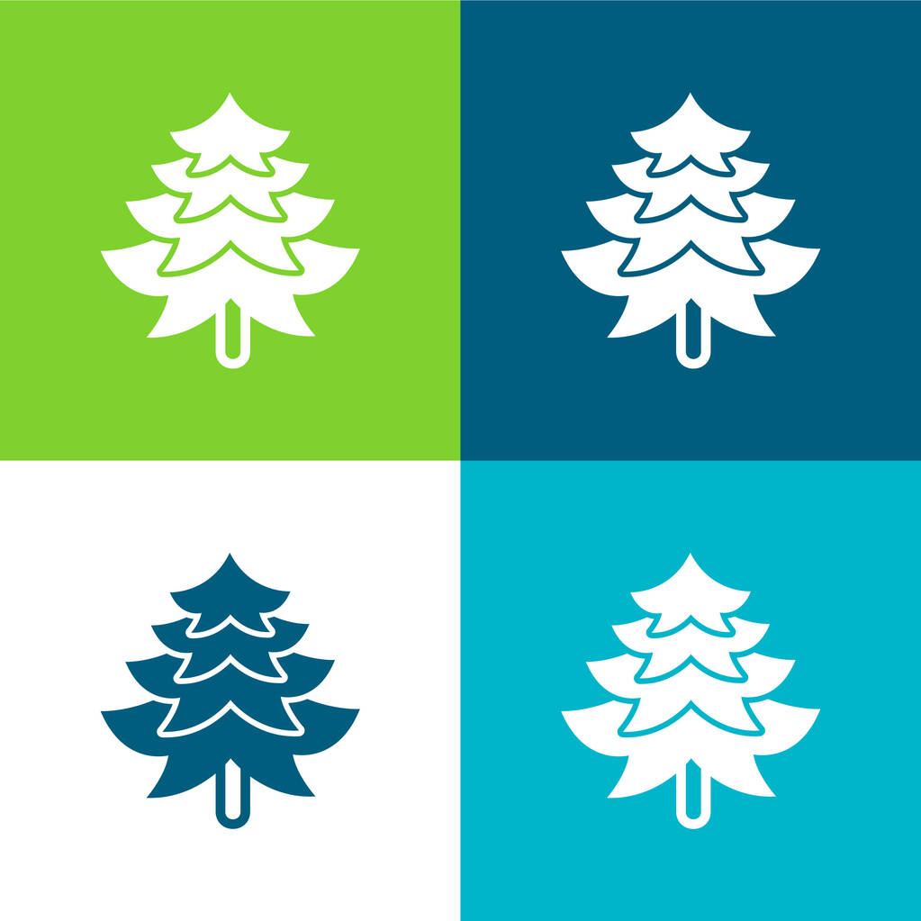 Big Pine Tree Shape Flat vier kleuren minimale pictogram set - Vector, afbeelding