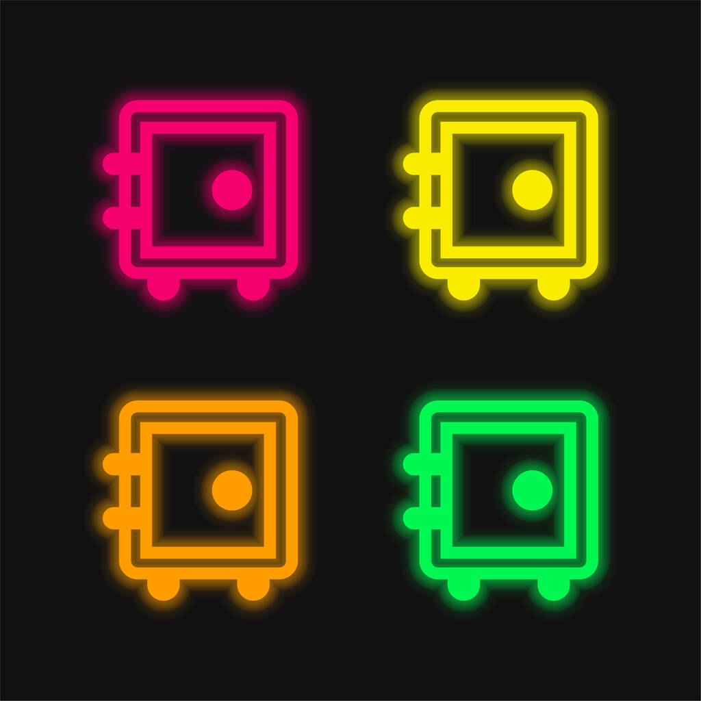 Grand coffre-fort quatre couleur brillant icône vectorielle néon - Vecteur, image