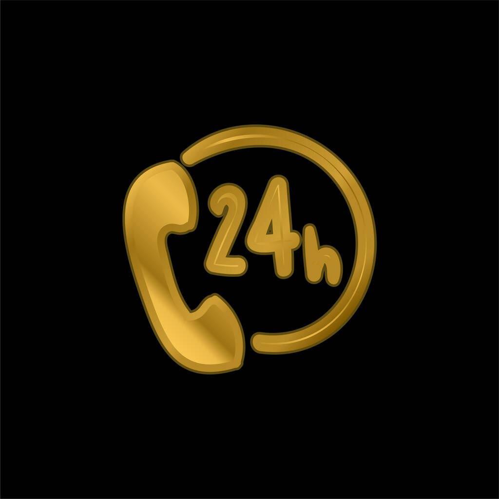 24 Horas chapado en oro icono metálico o logo vector - Vector, imagen