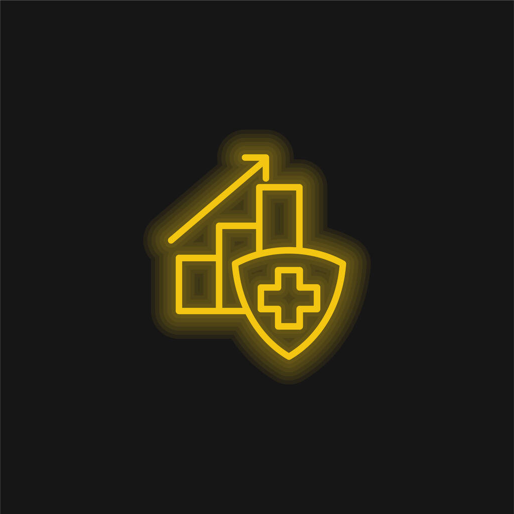 Sloupcový graf se žlutě zářící ikonou neonu - Vektor, obrázek