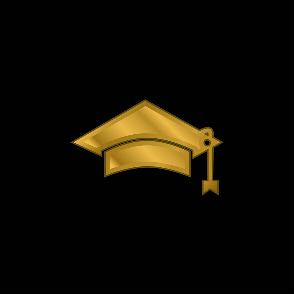 Черный выпускной Cap инструмент студента университета для головы позолоченные металлические иконки или вектор логотипа - Вектор,изображение
