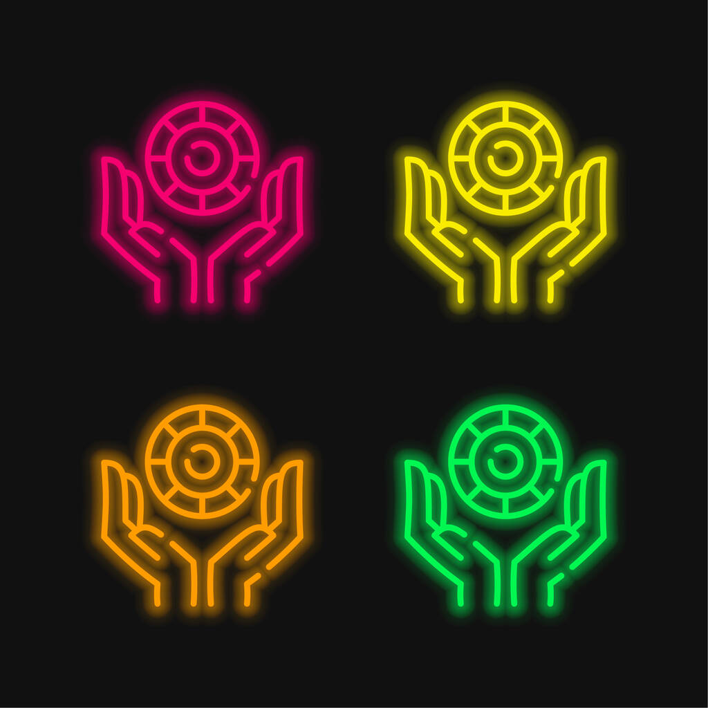 Dört renk parlayan neon vektör simgesine oyna - Vektör, Görsel