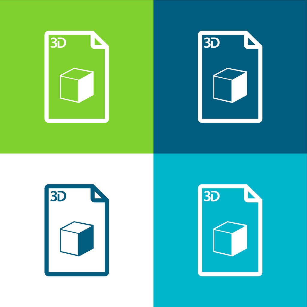 3d Printed Sheet Of Paper With A Cube Image Flat four color minimal icon set - Vector, Image
