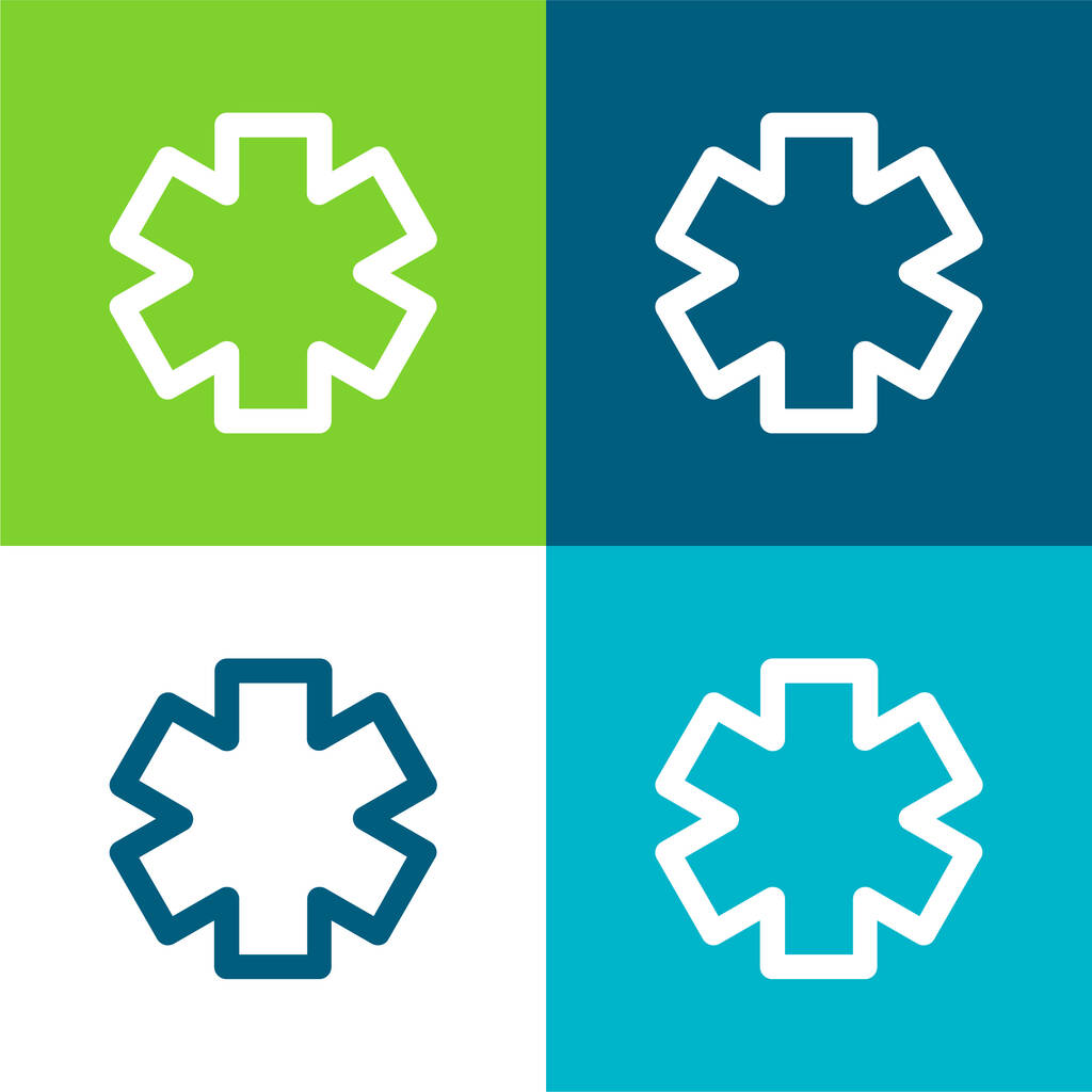Asterisk Outline Variant Flat four color minimal icon set - Vector, Image