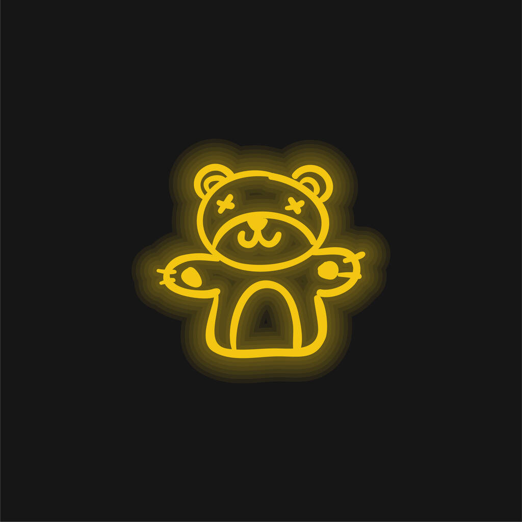 Bear Toy yellow glowing neon icon - Vector, Image