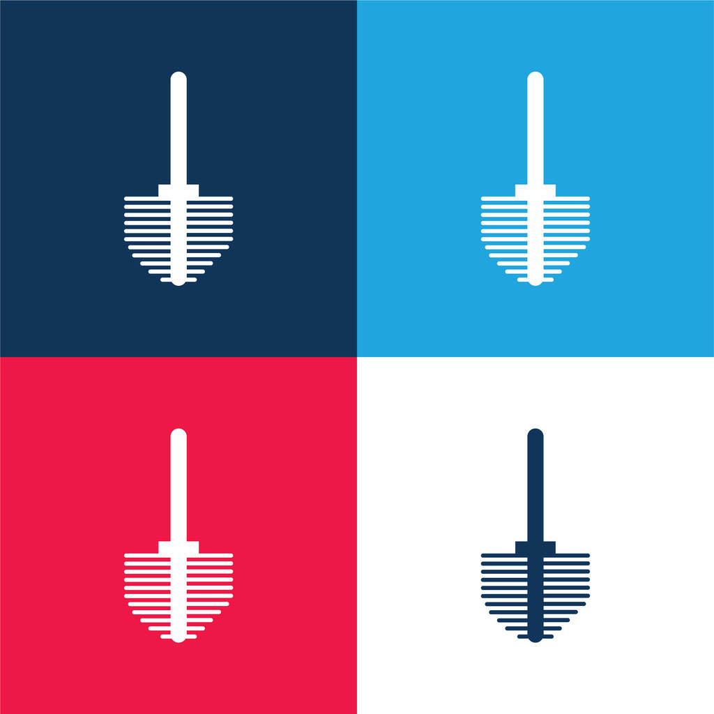 Badezimmerbürste blau und rot vier Farben minimales Symbol-Set - Vektor, Bild