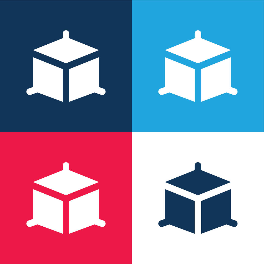 3d Modélisation bleu et rouge quatre couleurs minimum jeu d'icônes - Vecteur, image