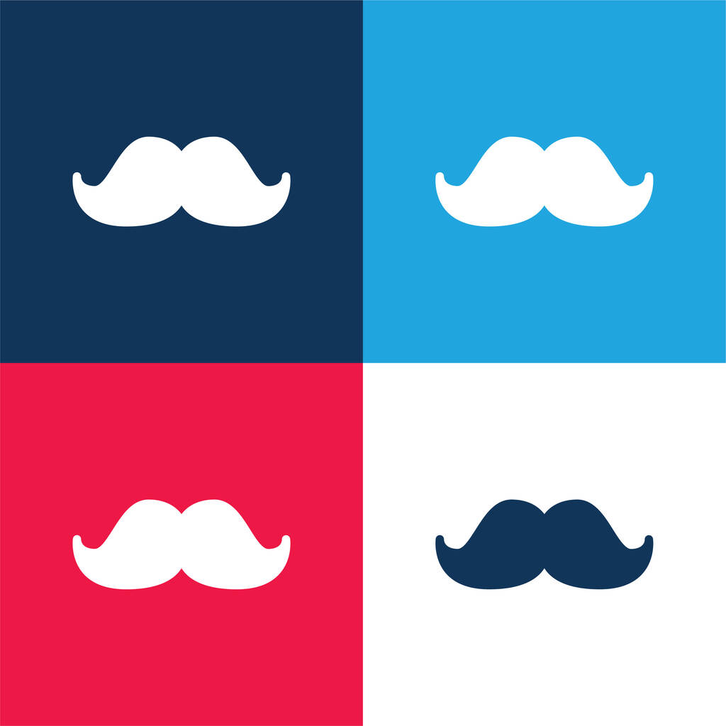 Big Moustache azul y rojo conjunto de iconos mínimo de cuatro colores - Vector, imagen