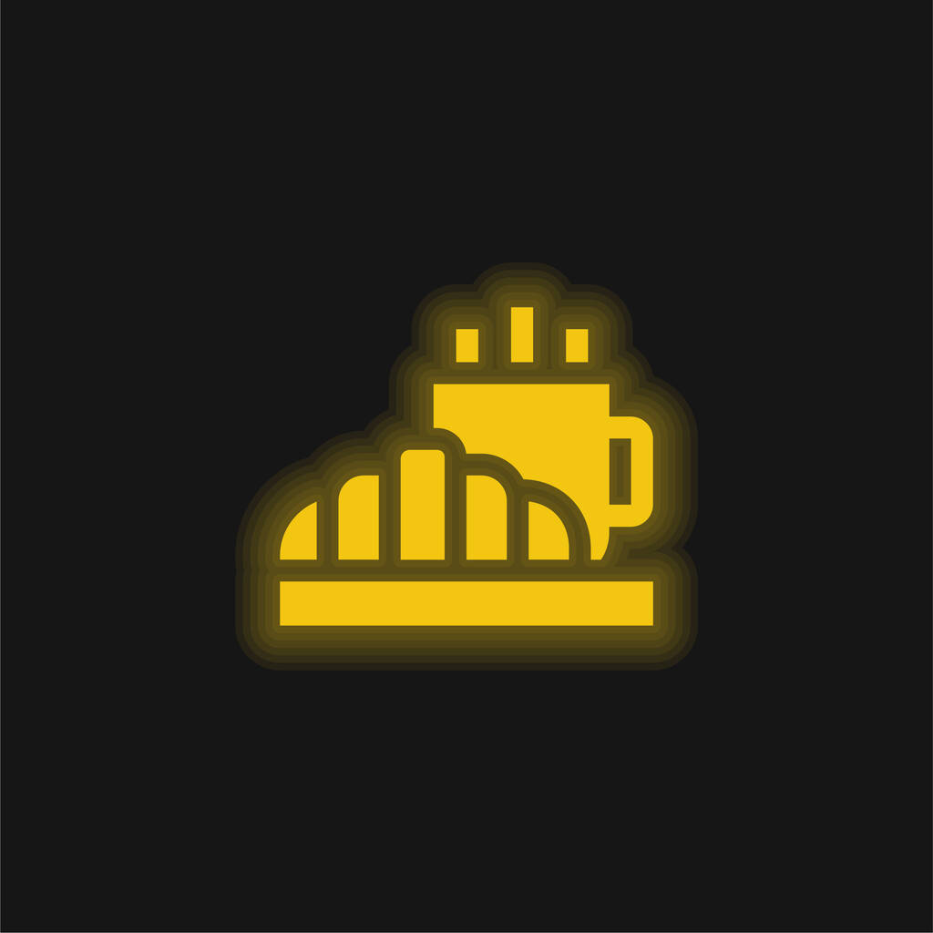 Pequeno-almoço amarelo brilhante ícone de néon - Vetor, Imagem