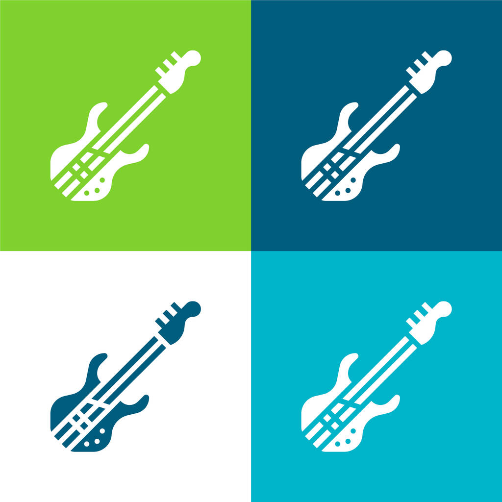 ベースギターフラット4色の最小アイコンセット - ベクター画像