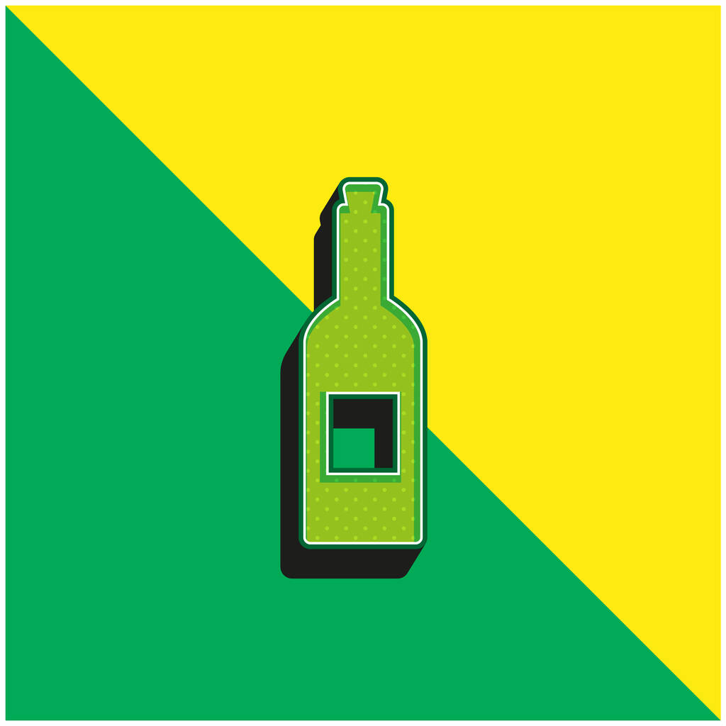 Botella de vino verde y amarillo moderno vector 3d icono logotipo - Vector, Imagen