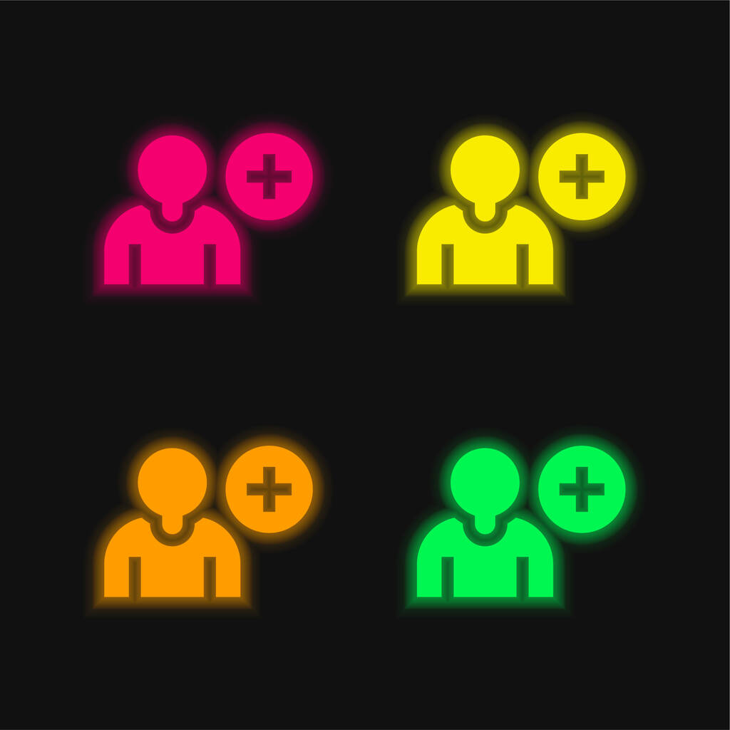 Adicionar Amigo quatro cor brilhante ícone de vetor de néon - Vetor, Imagem