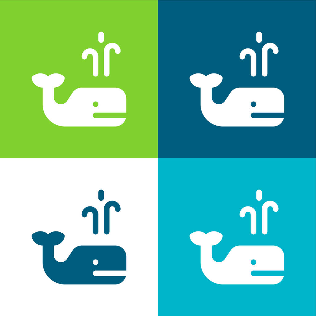 Kék bálna lapos négy szín minimális ikon készlet - Vektor, kép