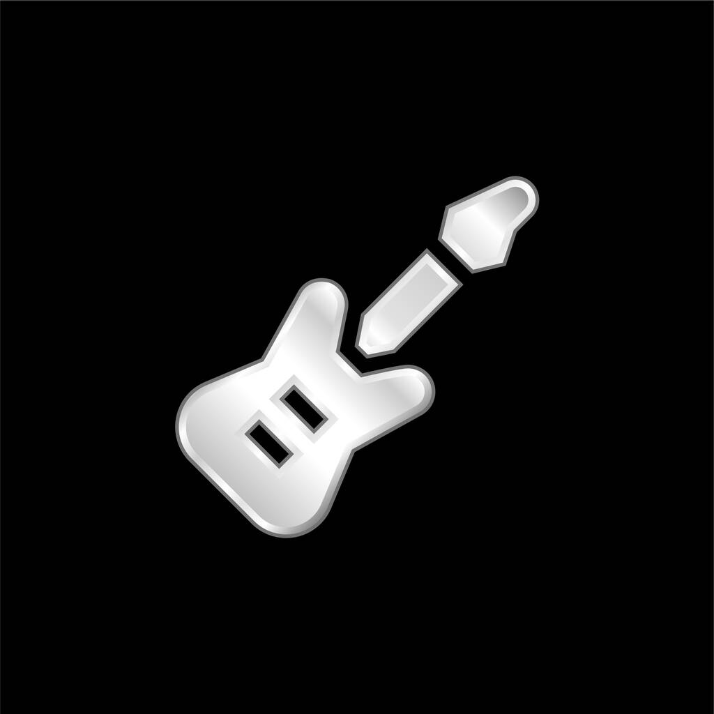 Basszusgitár ezüst lemezelt fém ikon - Vektor, kép