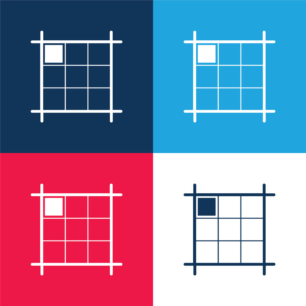 Diseño en caja con marca en la dirección noroeste azul y rojo conjunto de iconos mínimo de cuatro colores - Vector, imagen