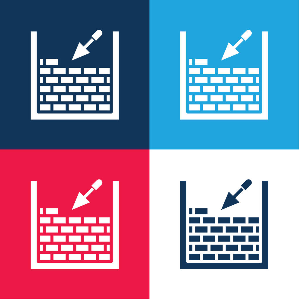 Ensemble d'icônes minime en briques bleu et rouge à quatre couleurs - Vecteur, image