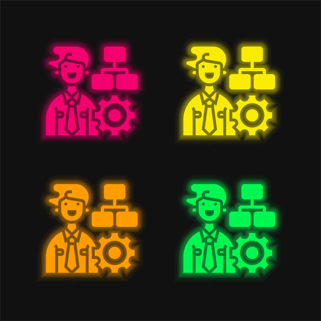 Verwaltung vier Farbe leuchtenden Neon-Vektor-Symbol - Vektor, Bild