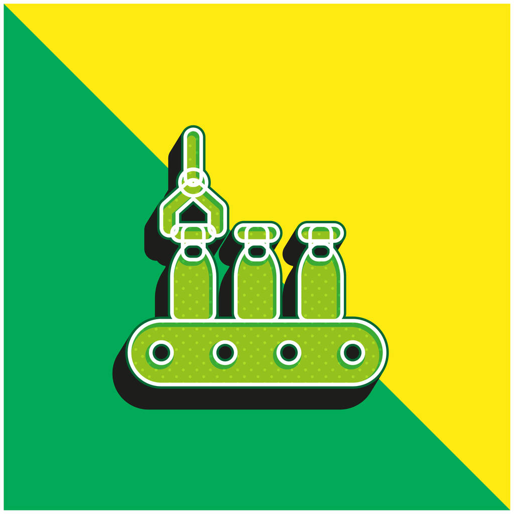 Ligne de montage Logo d'icône vectoriel 3D moderne vert et jaune - Vecteur, image