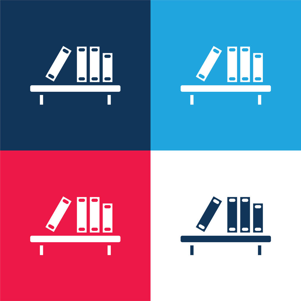 Book Shelf blue and red four color minimal icon set - Vector, Image