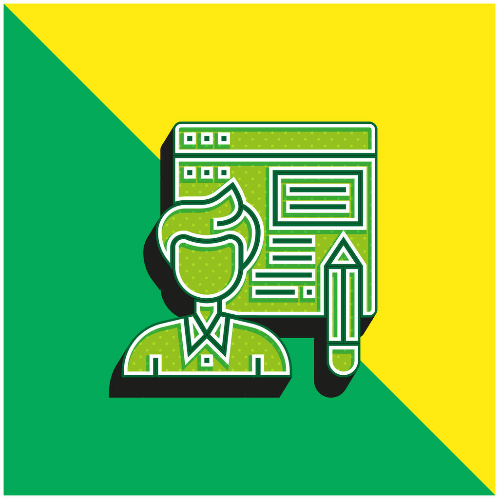Blogger Groen en geel modern 3D vector icoon logo - Vector, afbeelding