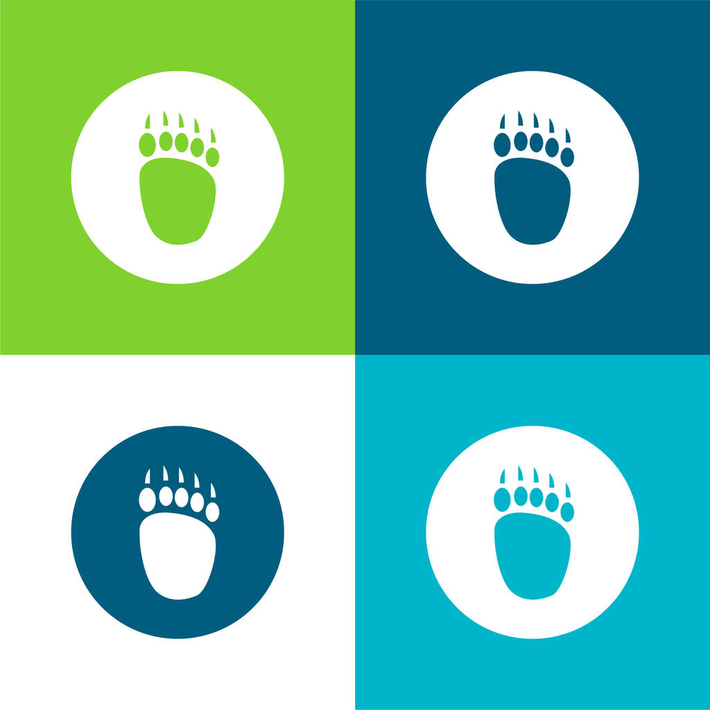 Oso Pawprint Flat conjunto de iconos mínimo de cuatro colores - Vector, imagen