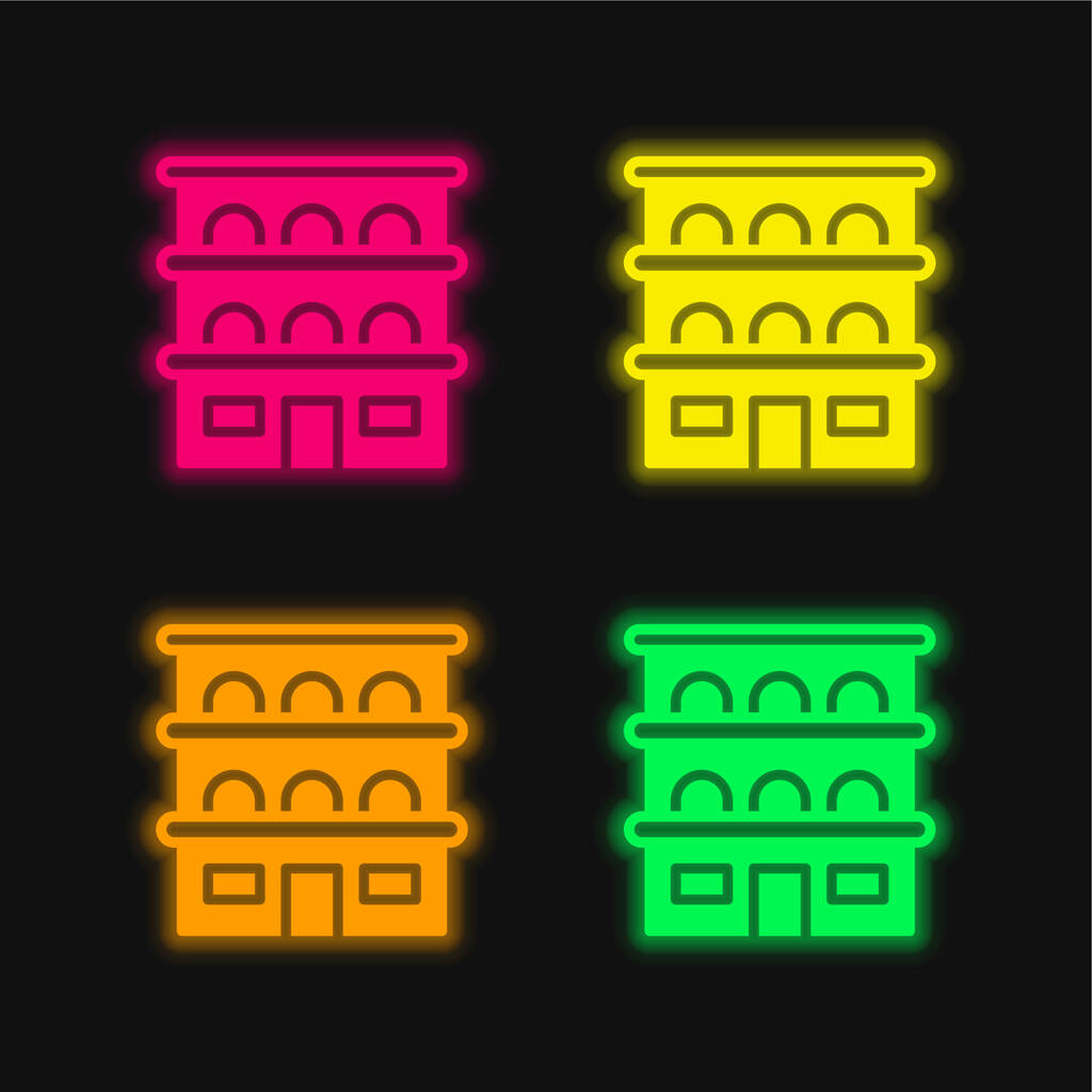 Huoneisto neljä väriä hehkuva neon vektori kuvake - Vektori, kuva