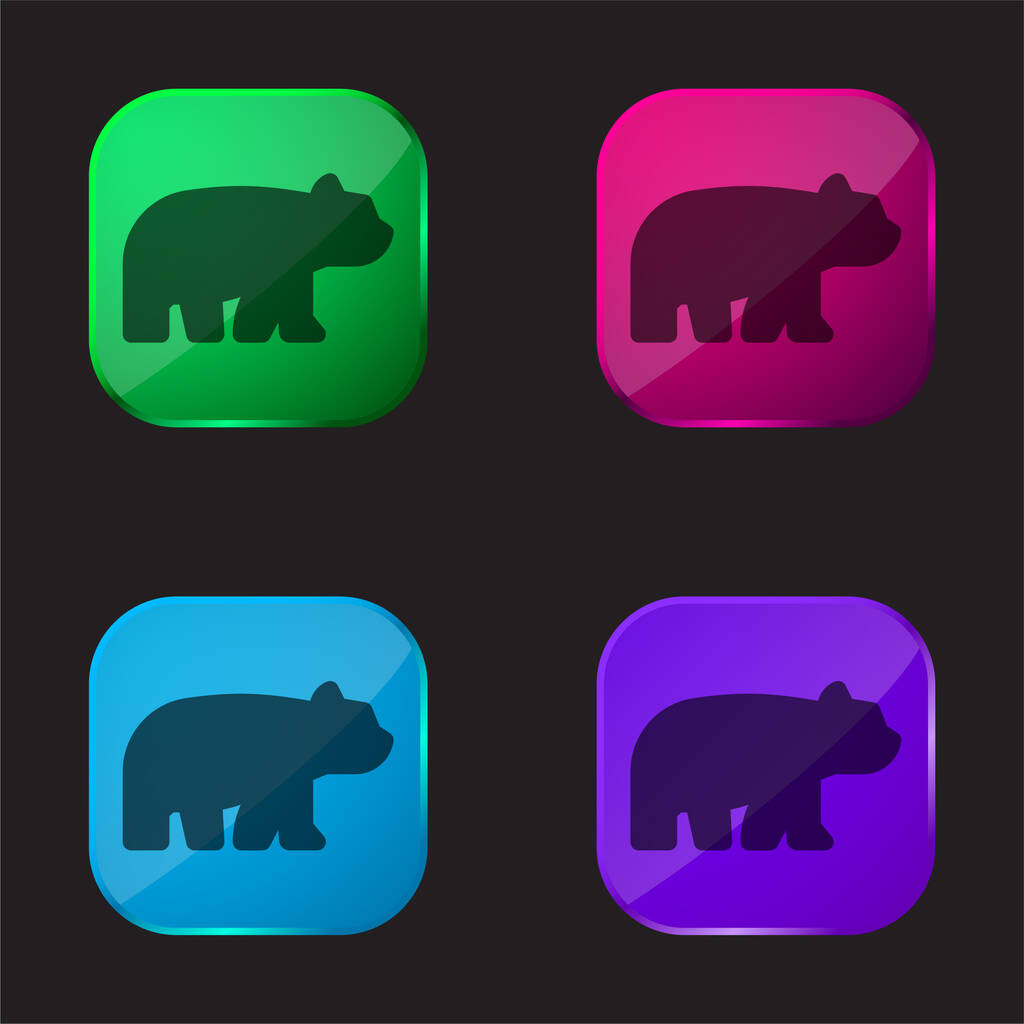 Medve négy színű üveg gomb ikon - Vektor, kép