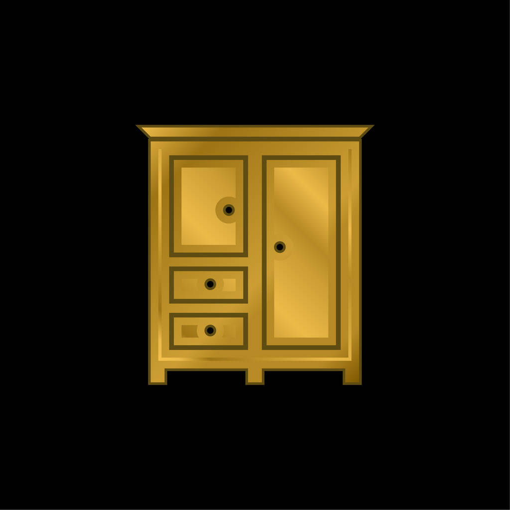 Hálószoba Fekete Zárt szekrény Ruhák aranyozott fém ikon vagy logó vektor - Vektor, kép