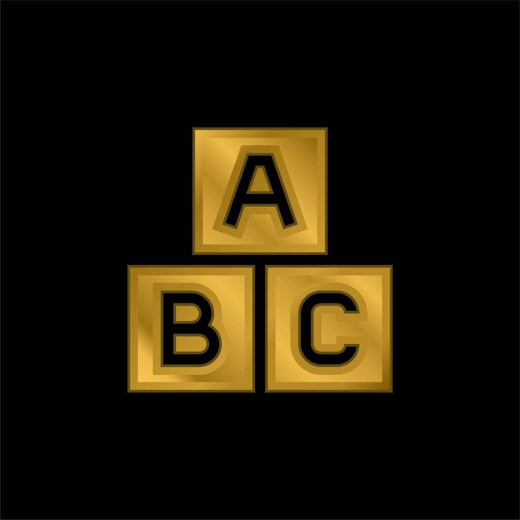 Abc Bloque chapado en oro icono metálico o logo vector - Vector, imagen