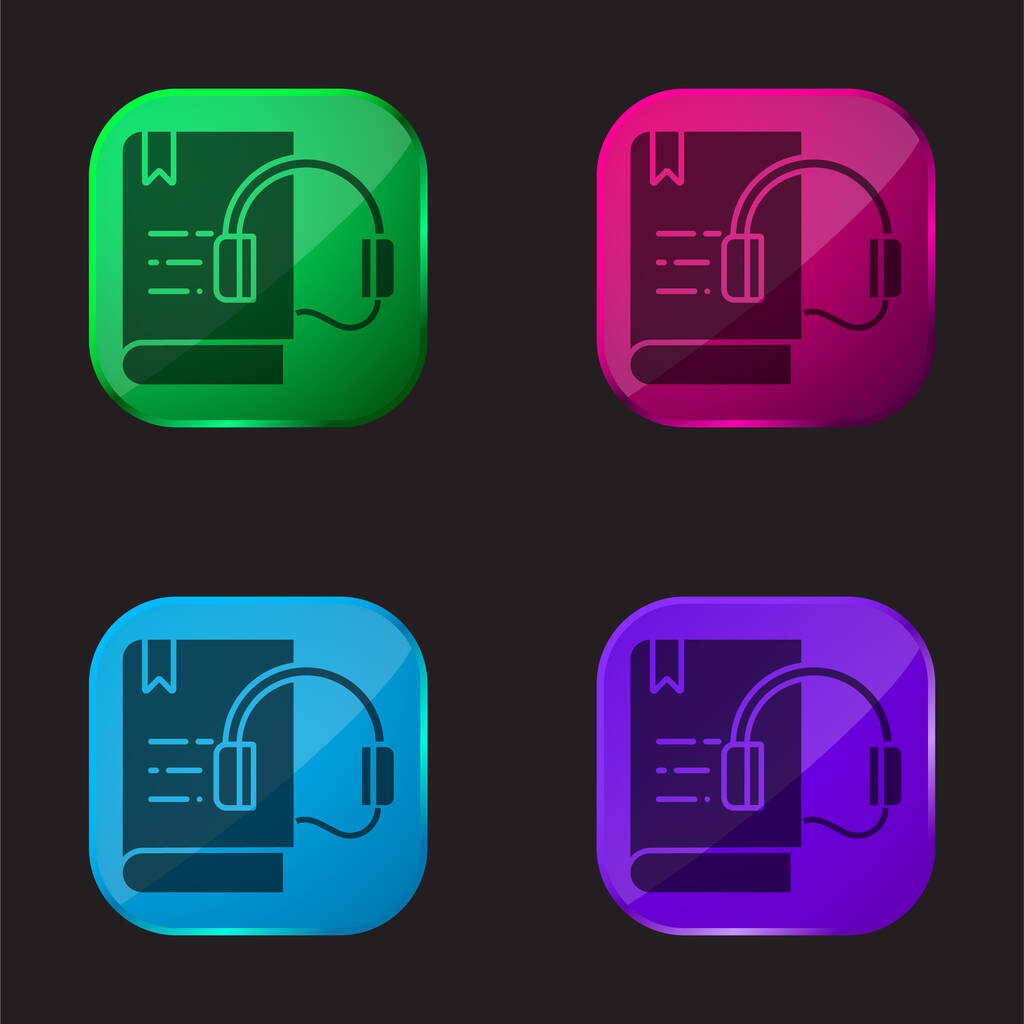 Audio Book four color glass button icon - Vector, Image