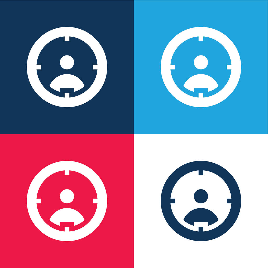 Objetivo azul y rojo conjunto de iconos mínimo de cuatro colores - Vector, Imagen