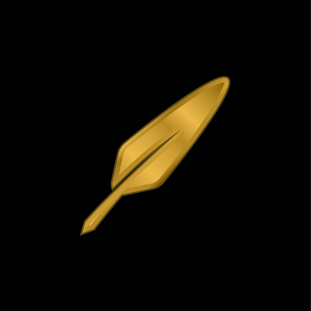 Bird Feather gold plated metalic icon or logo vector - Vector, Image