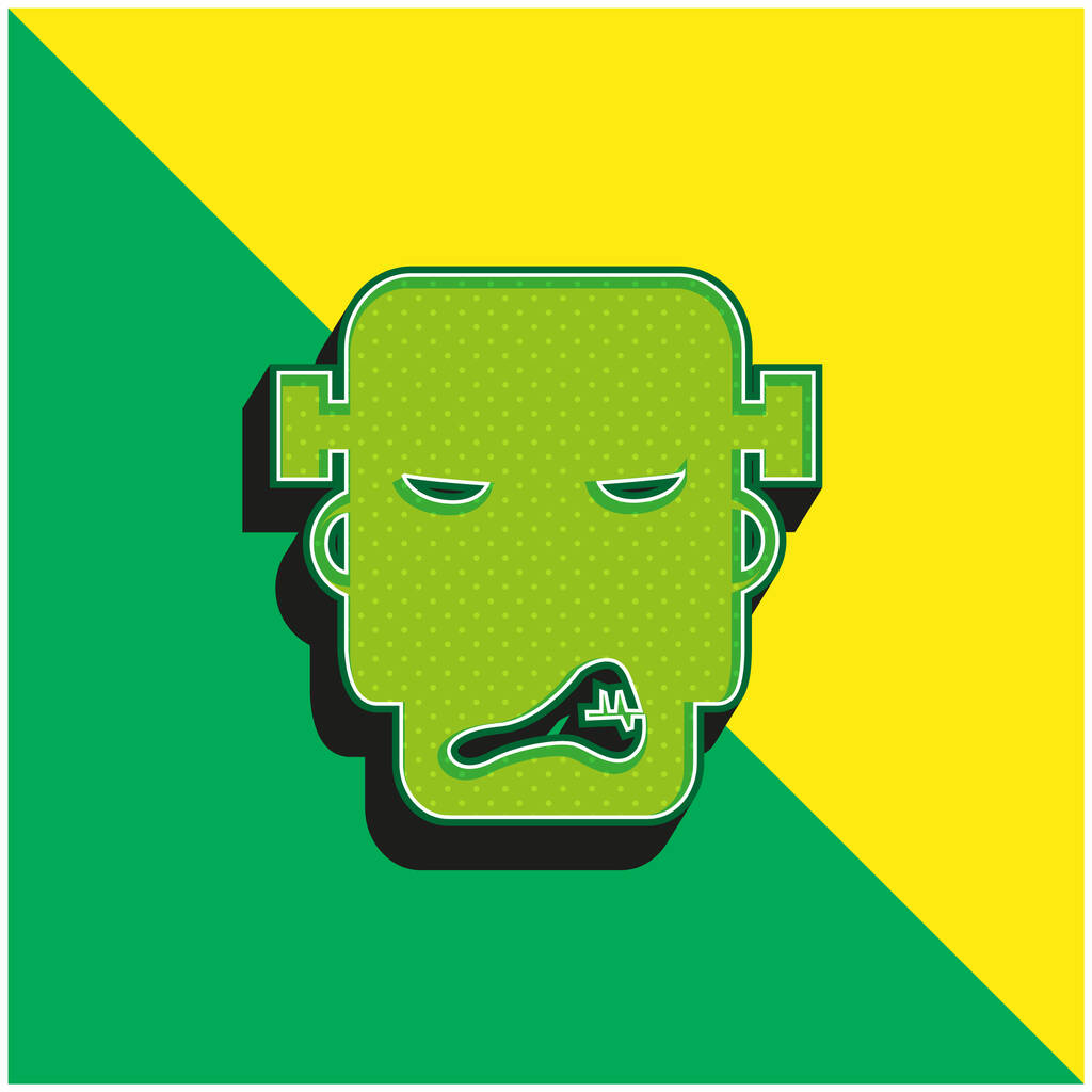 Angry Frankestein Zelené a žluté moderní 3D vektorové logo - Vektor, obrázek