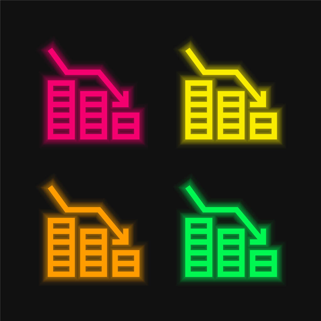 Faillite quatre couleurs rougeoyantes icône vectorielle néon - Vecteur, image