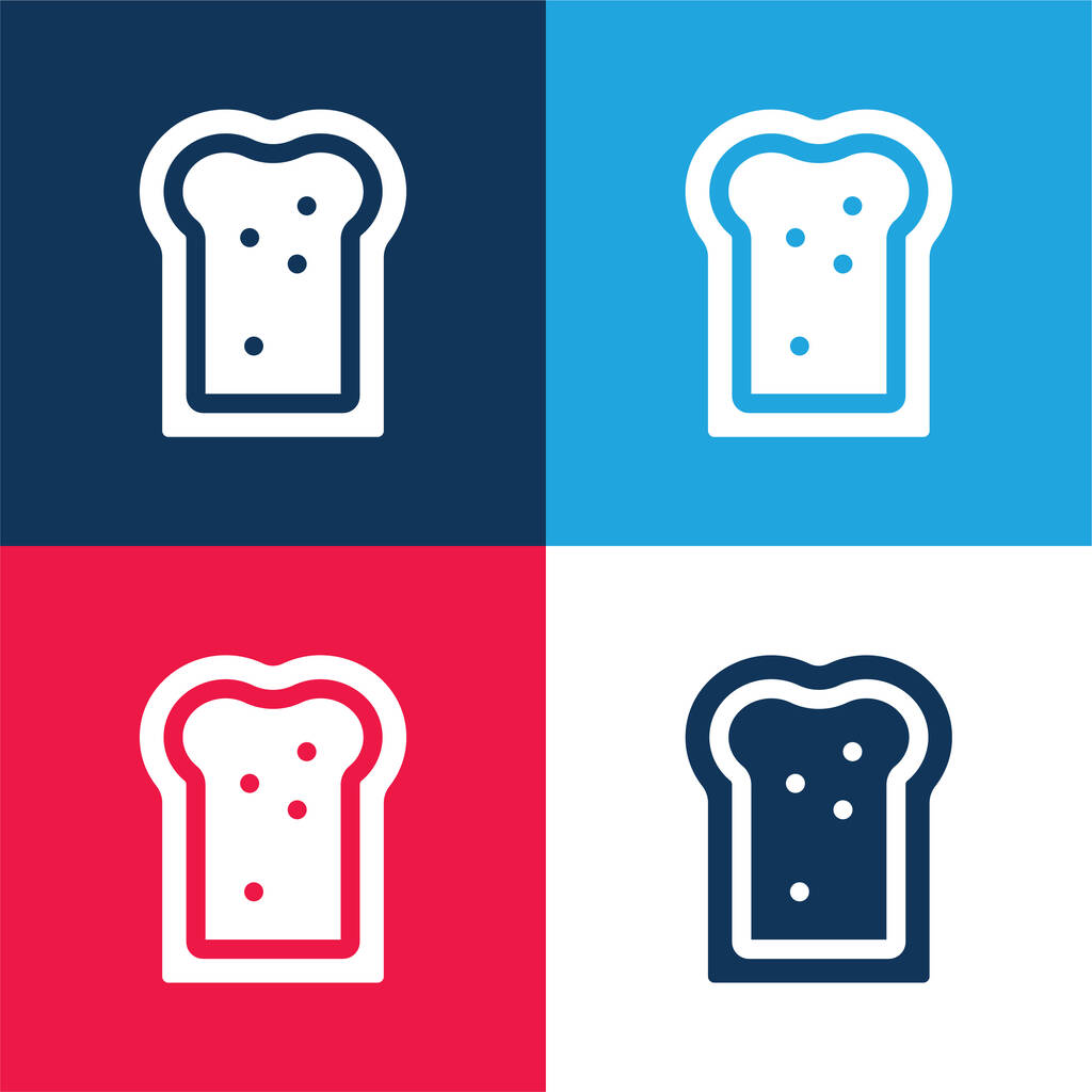 Chleb niebieski i czerwony zestaw czterech kolorów minimalny zestaw ikon - Wektor, obraz