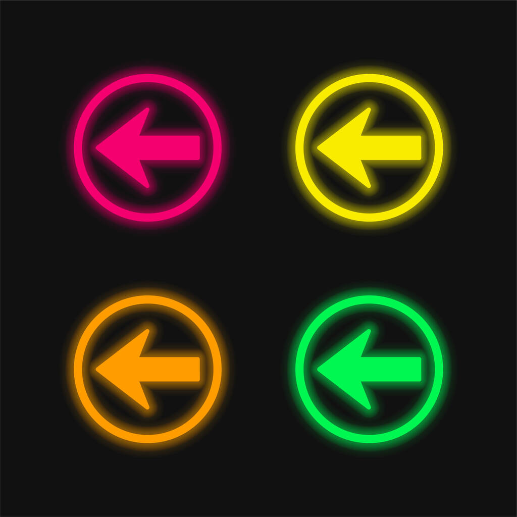 戻るナビゲーション矢印ボタン4色の輝くネオンベクトルアイコンを左に指す - ベクター画像
