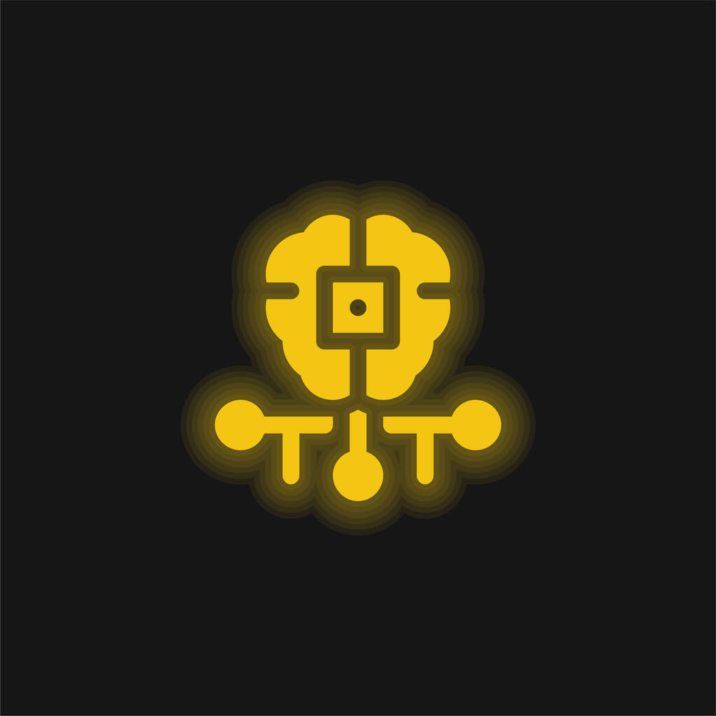 Yapay Zeka sarı parlak neon simgesi - Vektör, Görsel