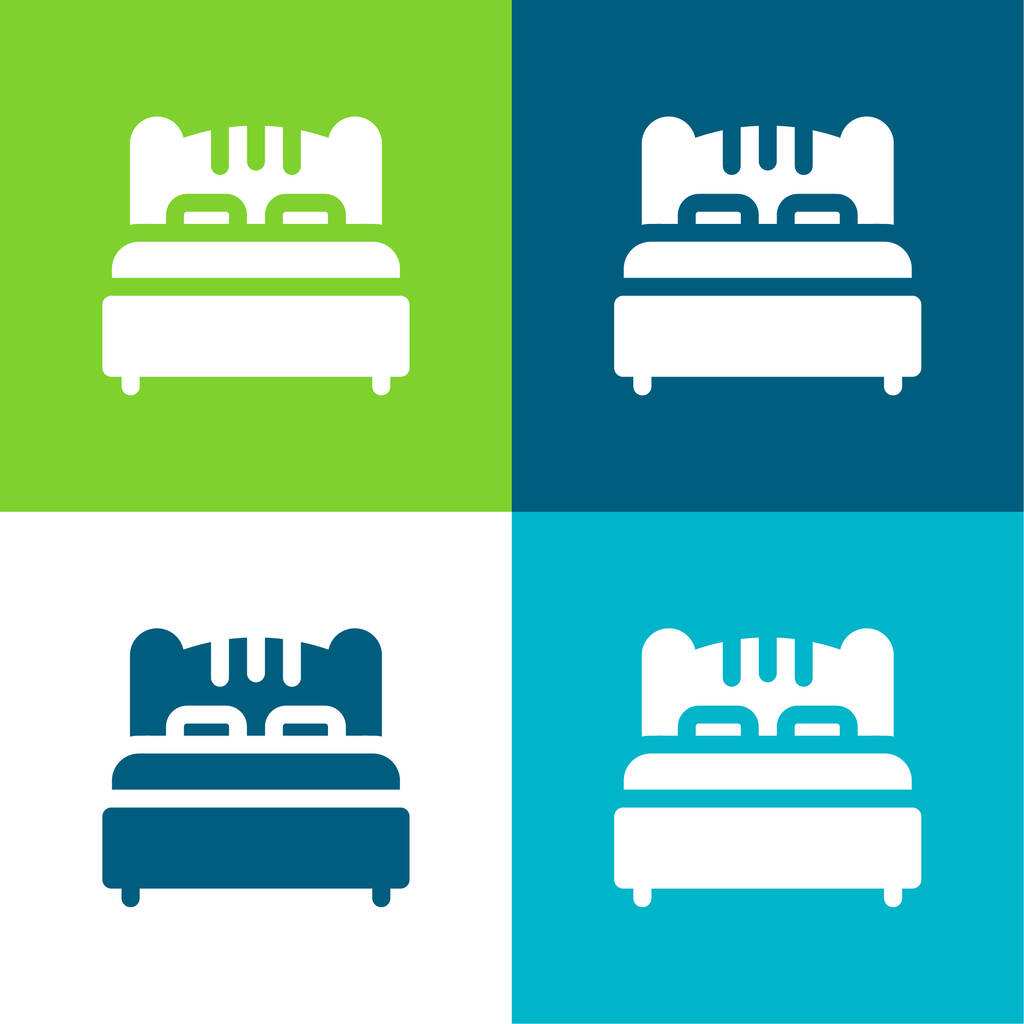 Bed Flat four color minimal icon set - Vector, Image