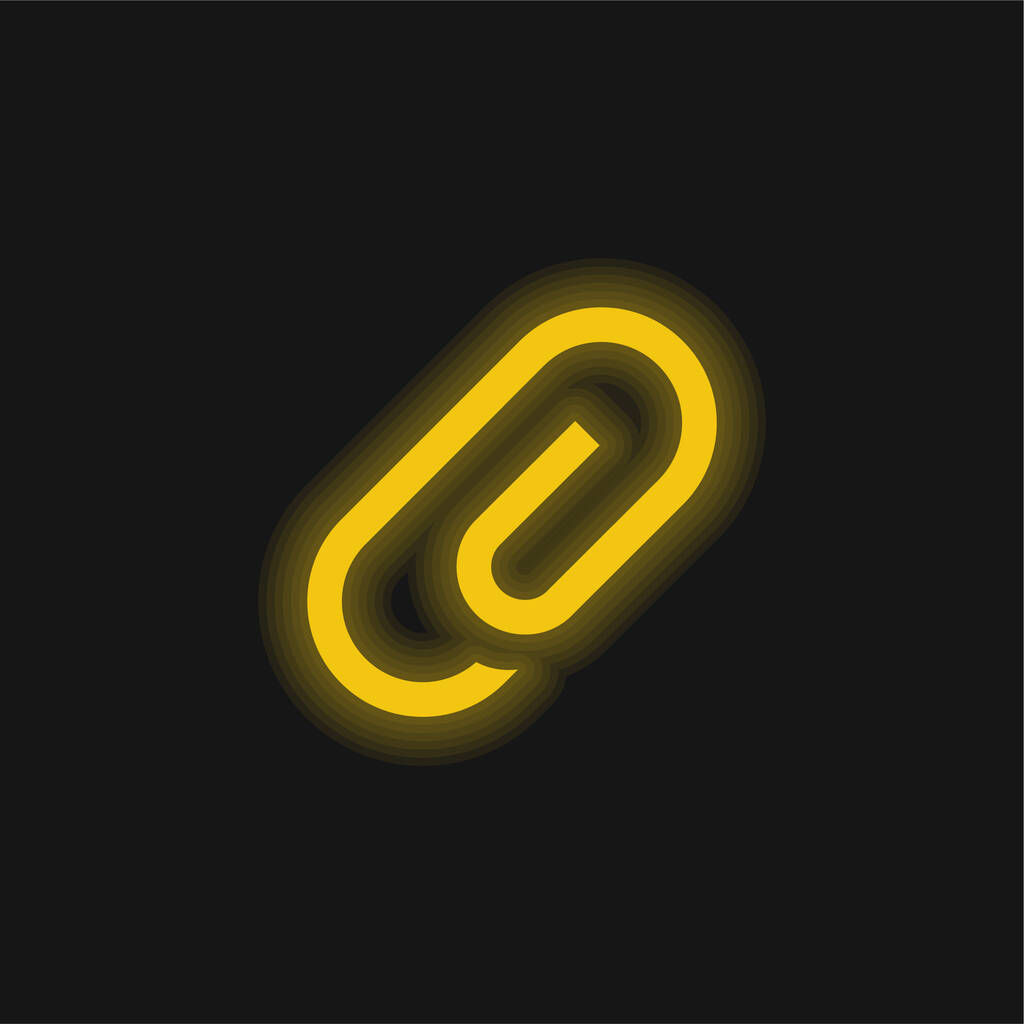 Symbole d'interface diagonale de pièce jointe de paperclip jaune brillant icône néon - Vecteur, image