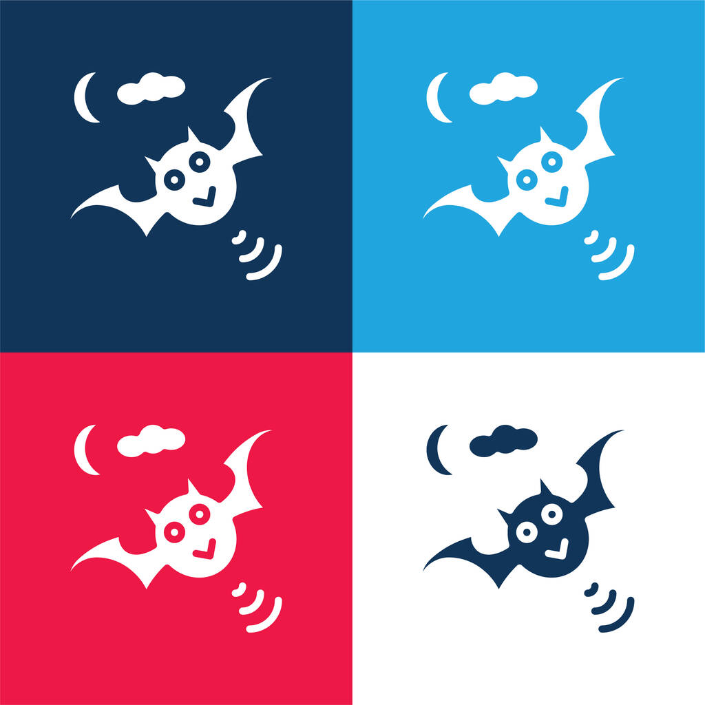 Bat niebieski i czerwony zestaw czterech kolorów minimalny zestaw ikon - Wektor, obraz