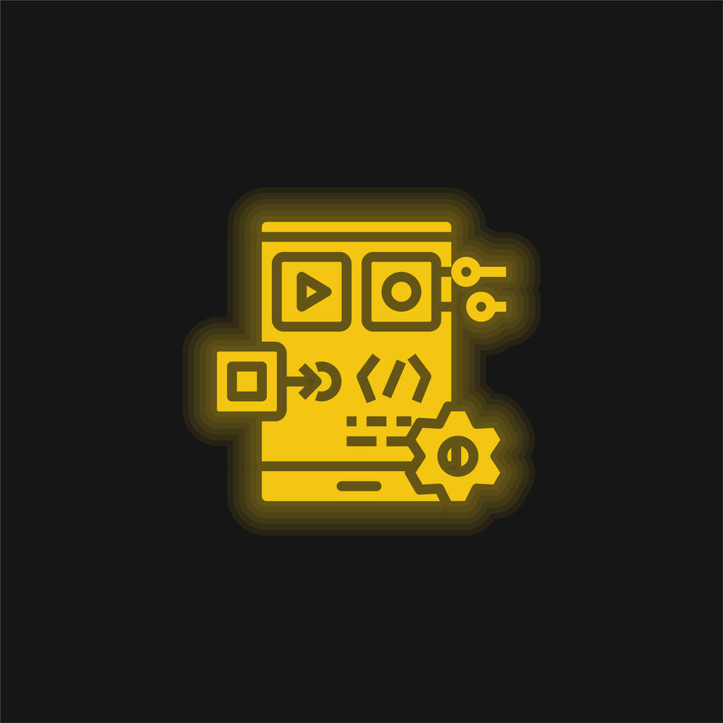 App Ανάπτυξη κίτρινο λαμπερό εικονίδιο νέον - Διάνυσμα, εικόνα