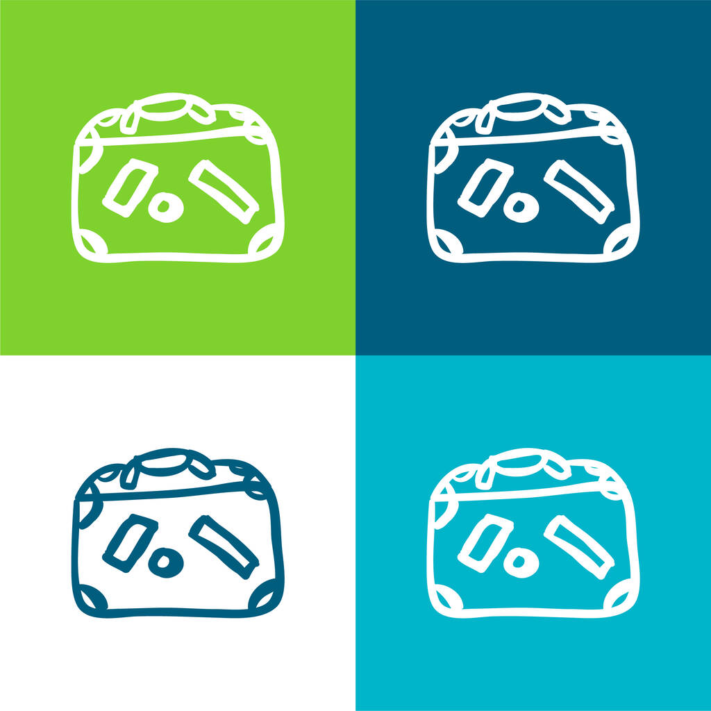 Táska címkékkel Kézzel rajzolt vázlat Lapos négy szín minimális ikon készlet - Vektor, kép
