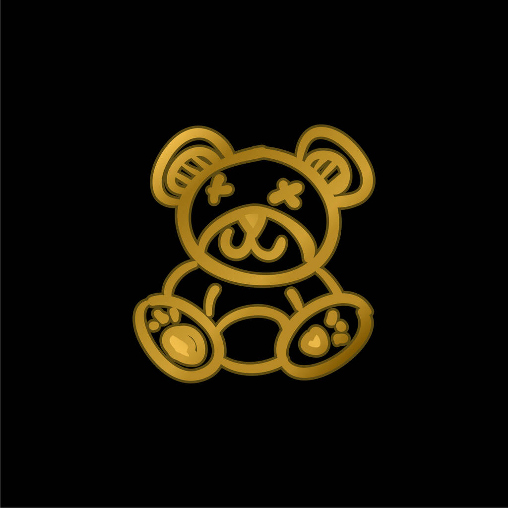 Urso brinquedo banhado a ouro ícone metálico ou vetor logotipo - Vetor, Imagem