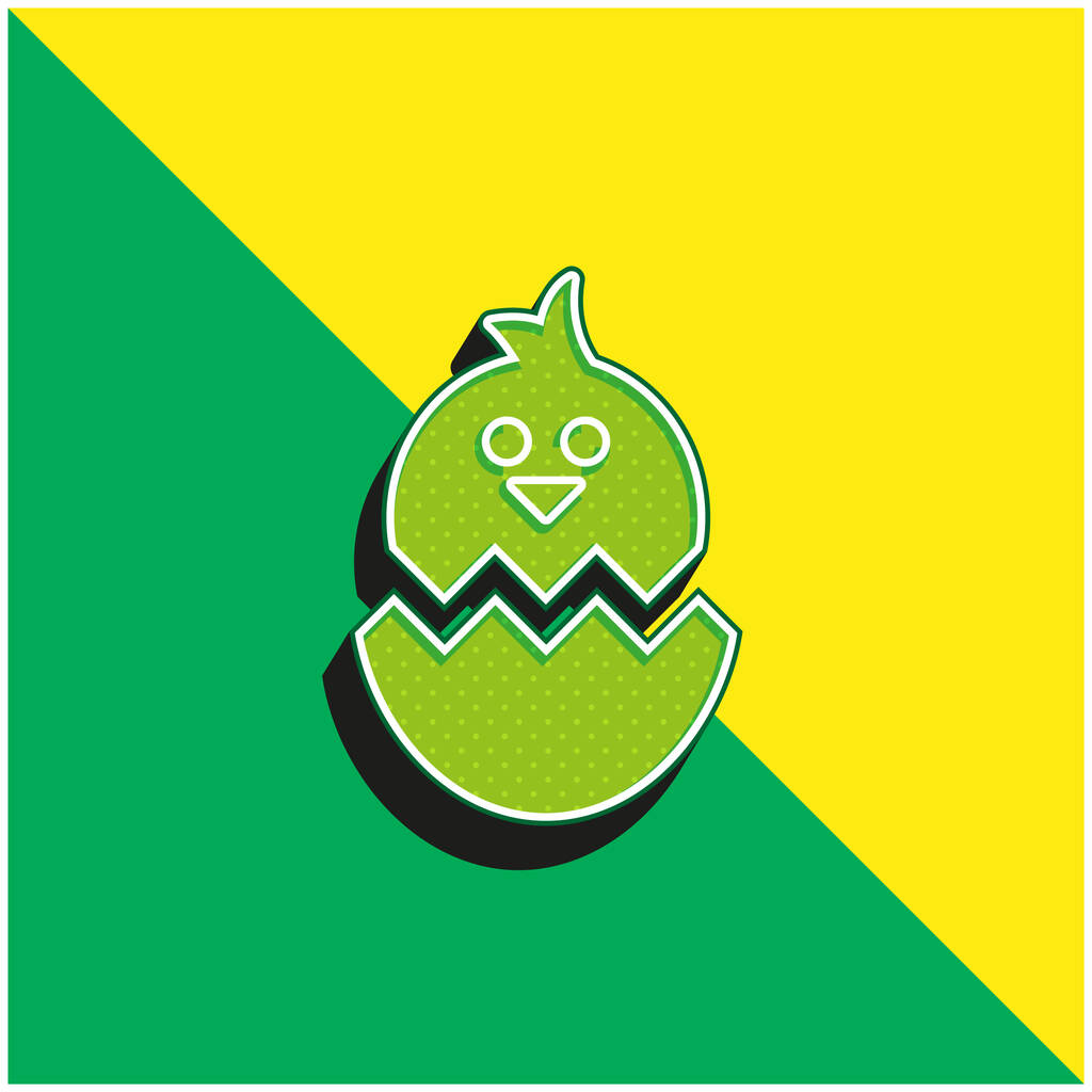 Boken Egg With Chicken Green and yellow modern 3d vector icon logo - Vektor, obrázek