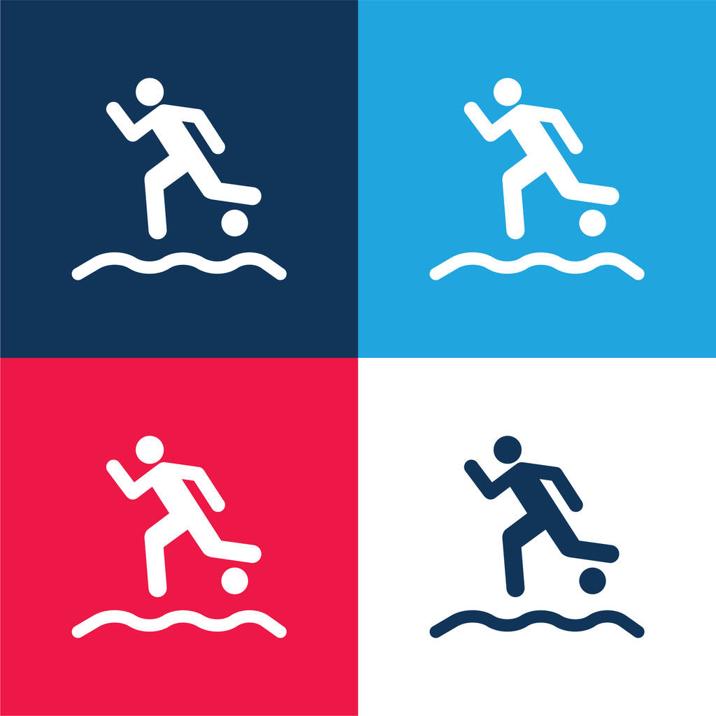 Beach Soccer Player Running With The Ball On The Sand blue and red four color minimal icon set - Vector, Image