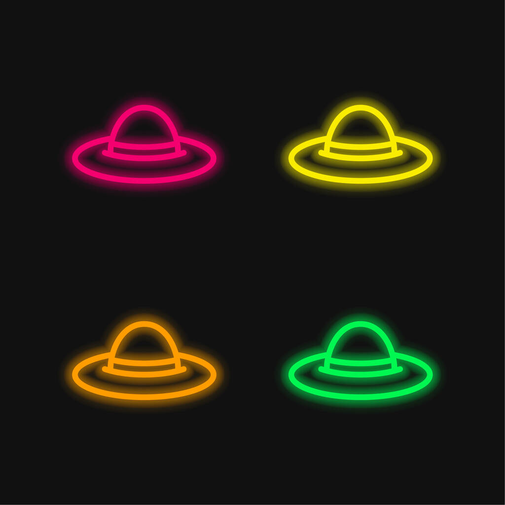 Pláž čtyři barvy zářící neonový vektor ikona - Vektor, obrázek