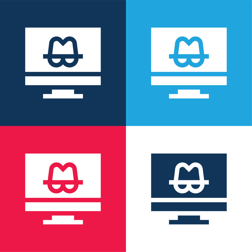 Anonimato azul y rojo conjunto de iconos mínimo de cuatro colores - Vector, Imagen