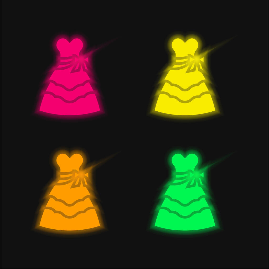 Brautkleid vier Farben leuchtenden Neon-Vektor-Symbol - Vektor, Bild